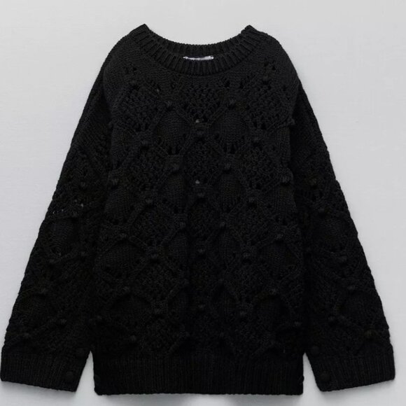 Zara Knit Pompom Cape Sweater Sz S - Picture 1 of 7